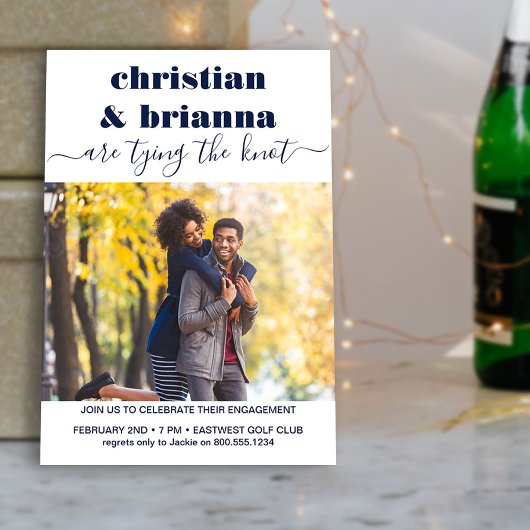 De knoop leggen Elegant Script Photo Verloving Kaart