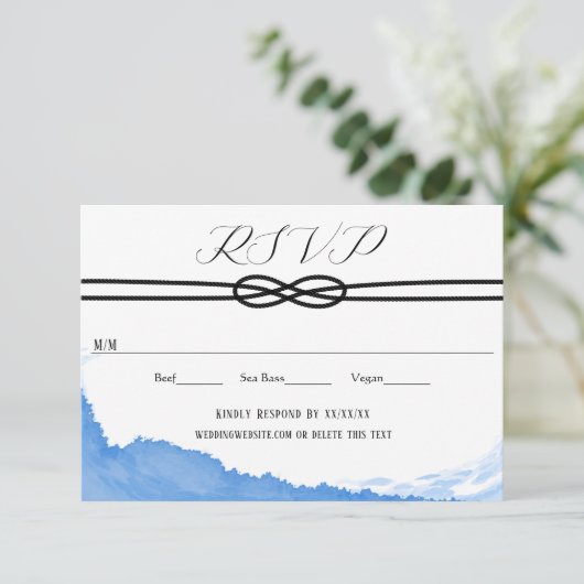 De knoop leggen op het jacht Ocean Blue Waterverf RSVP Kaartje (Staand voorkant)