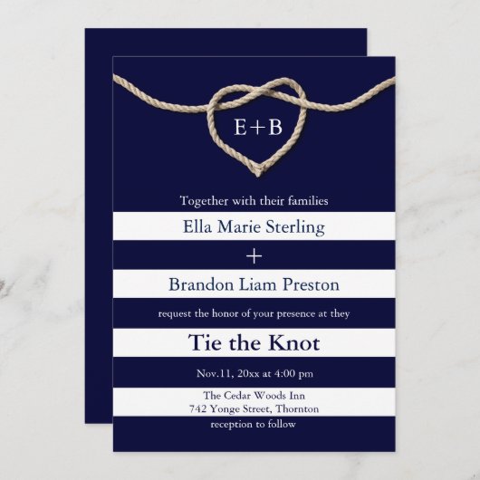 De Knoop Navy bruiloft uitnodiging (Voorkant / Achterkant)