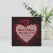 De Knoop Tien Roze Hart Rozenblaadjes Save The Date (Staand voorkant)