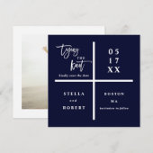 De knoop vastbinden | Blue Modern Wedding Photo Save The Date (Voorkant / Achterkant)