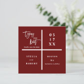 De knoop vastbinden | Foto van Red Modern Wedding Save The Date (Staand voorkant)