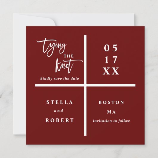 De knoop vastbinden | Foto van Red Modern Wedding Save The Date (Voorkant)