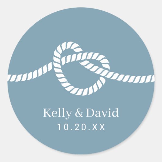 De knoop vastbinden Touw Hart Stoffig Blauw Bruilo Ronde Sticker (Voorkant)