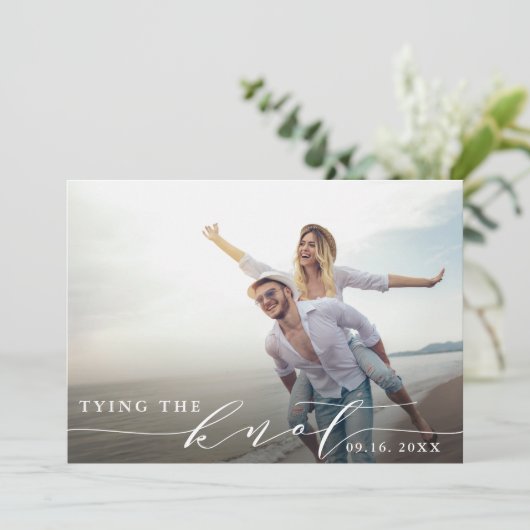 De knoop vastbinden | Weddenschap Sla de datum-fot Save The Date (Staand voorkant)