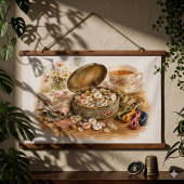 De knoopblikje hangend wandkleed