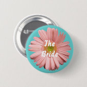 De knop Bride, Roze gerbera Ronde Button 5,7 Cm (Voorkant /achterkant)
