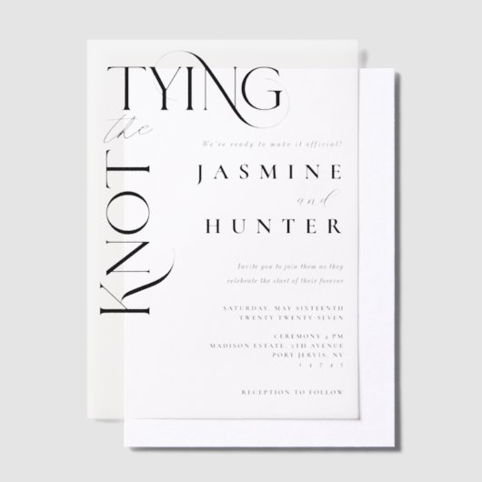 De Knot Minimal Modern Elegant Wedding binden Vellum Uitnodigingen (Offset)