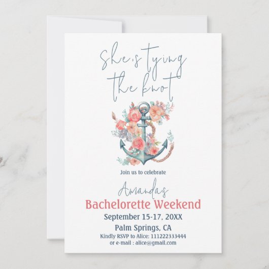 De Knot Nautical Bachelorette Route vastbinden Kaart (Voorkant)