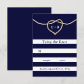 De Knot Navy RSVP vastbinden Kaartje (Voorkant / Achterkant)