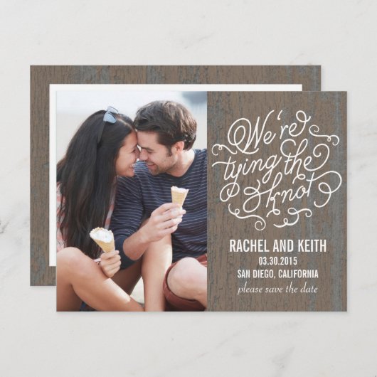 De Knot Save the Date Card - Robuuste Bark Aankondigingskaart (Voorkant / Achterkant)
