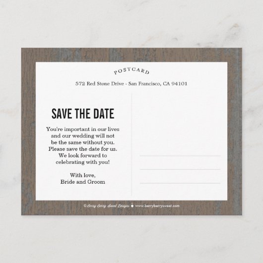 De Knot Save the Date Card - Robuuste Bark Aankondigingskaart (Achterkant)