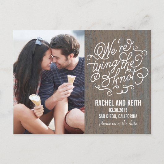 De Knot Save the Date Card - Robuuste Bark Aankondigingskaart (Voorkant)