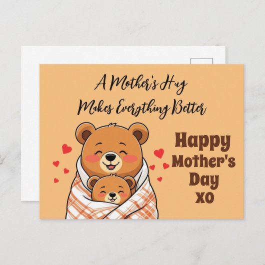 De knuffel van een moeder maakt alles beter briefkaart (Voorkant / Achterkant)