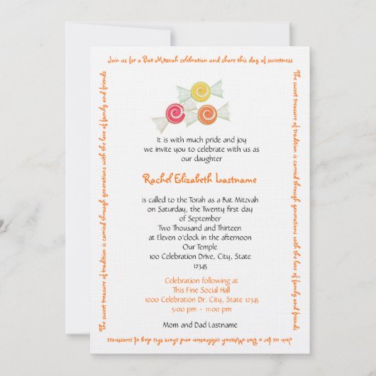 De Knuppel Mitzvah van de Schatten van het snoep Kaart (Voorkant)