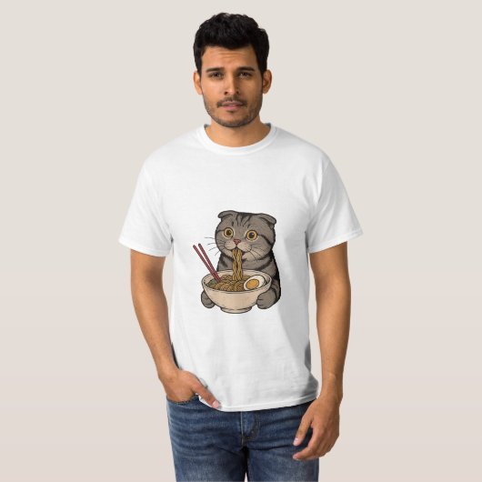De Knusse Kat die Noedels Slurpt T-shirt (Voorkant volledig)