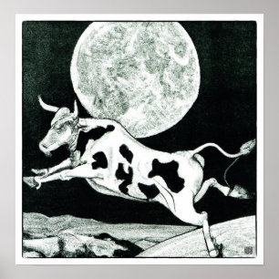 De Koe Sprong Over De Maan - Lithografie Afdruk Poster