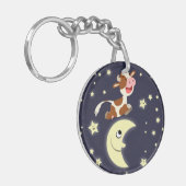 De Koe van de cartoon springt over de maan AcrylSl Sleutelhanger (Voorkant Links)