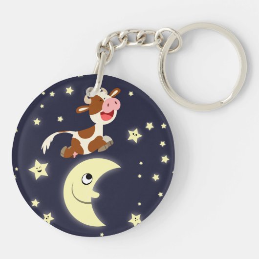 De Koe van de cartoon springt over de maan AcrylSl Sleutelhanger (Achterkant)