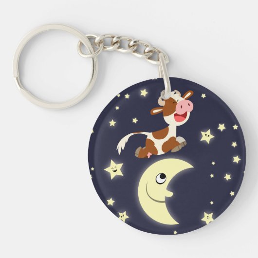 De Koe van de cartoon springt over de maan AcrylSl Sleutelhanger (Voorkant)
