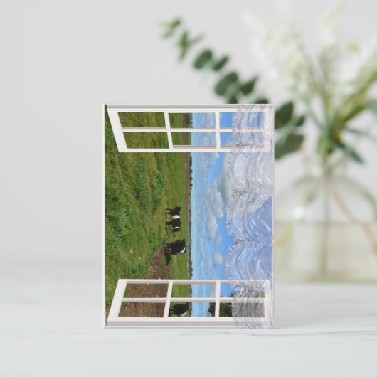 De Koeien van de Galloway door een Venster, Briefk Briefkaart (Staand voorkant)