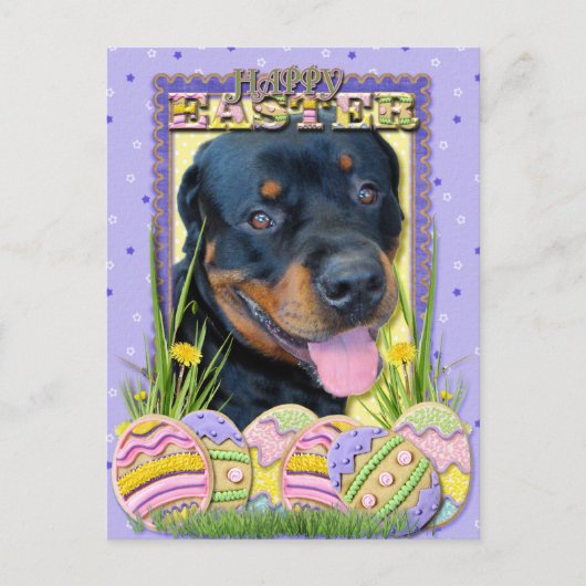 De Koekjes van het Paasei - Rottweiler - Harley Feestdagenkaart (Voorkant)