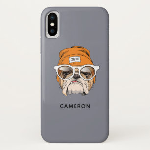 De koele Hipster Buldog   voegt Jouw naam toe Case-Mate iPhone Case