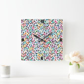 De koele kleurrijke girly trendy dierlijke druk vierkante klok (Huis)