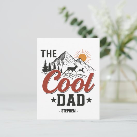 De koele vader - Rustic Mountain and Deer Design Briefkaart (Staand voorkant)