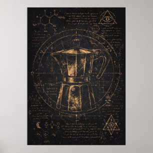 De koffie-alchemist, mystieke cafeïne abstracte ku poster