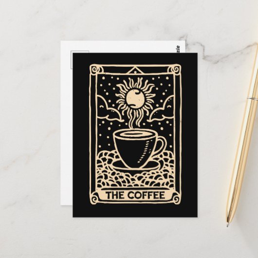 De koffie tarot kaart donkere academia (Voorkant / Achterkant in situ)