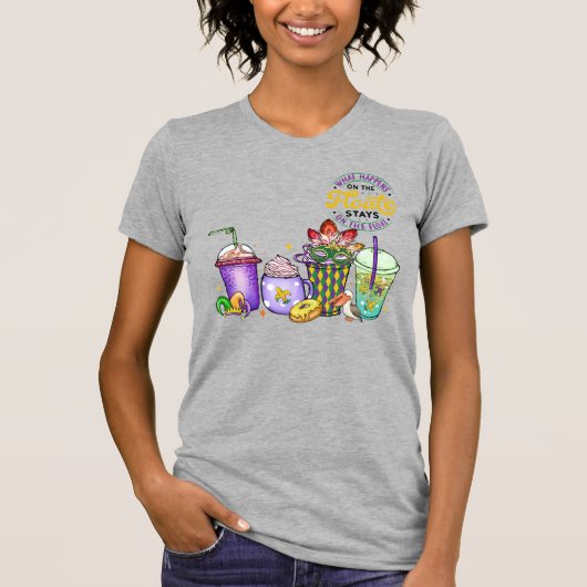 De Koffiebeker van Mardi Gras op de vloer T-shirt (Voorkant)