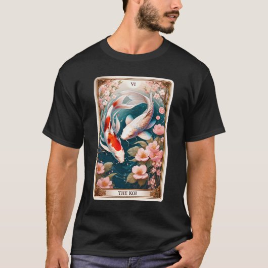 De Koi Fish Tarot Kaart Witchy Skeleton Botanisch T-shirt (Voorkant)