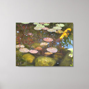 De Koi in de Lily Pad Pond Canvas Afdruk