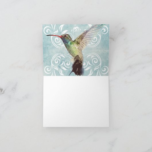 De kolibrie met bloeit Achtergrond Bedankkaart (Binnen)