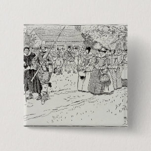 De komst van de jonge vrouwen in Jamestown Vierkante Button 5,1 Cm