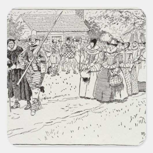 De komst van de jonge vrouwen in Jamestown Vierkante Sticker (Voorkant)