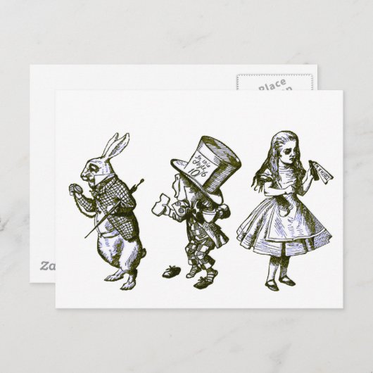 De konijn, de Hatter en Alice uit Wonderland Briefkaart (Voorkant / Achterkant)