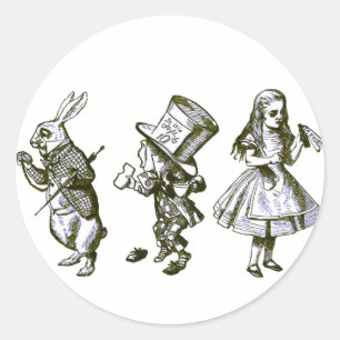 De konijn, de Hatter en Alice uit Wonderland Ronde Sticker