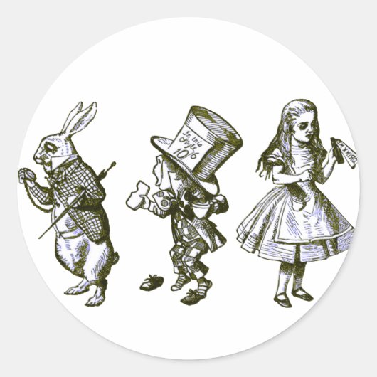 De konijn, de Hatter en Alice uit Wonderland Ronde Sticker (Voorkant)