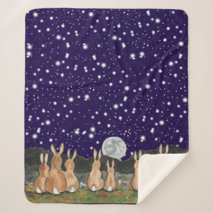 De konijn in de Maan Navy Blue Night Sky Bunny Sherpa Deken