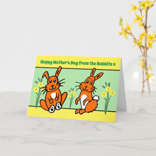 De konijnen Moederdag Kaart (Gele Bloem)