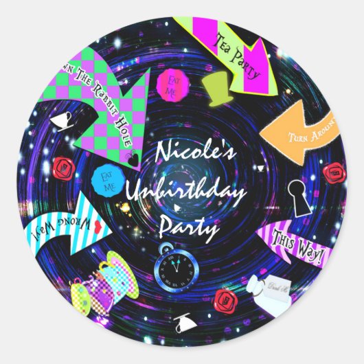De konijnenhol Alice in Wonderland Party Ronde Sticker (Voorkant)