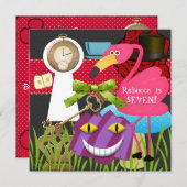 De konijnenhole Wonderland Birthday Invite Kaart (Voorkant / Achterkant)