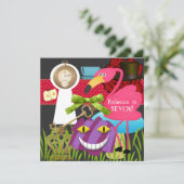 De konijnenhole Wonderland Birthday Invite Kaart (Staand voorkant)
