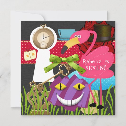 De konijnenhole Wonderland Birthday Invite Kaart (Voorkant)