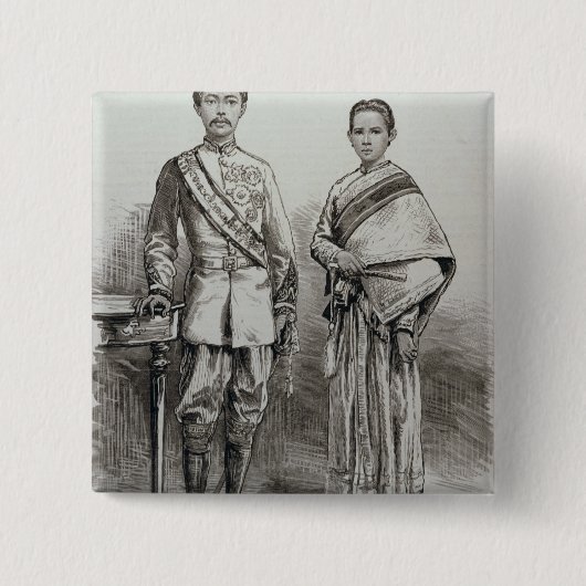 De koning en de koningin van Siam Vierkante Button 5,1 Cm (Voorkant)