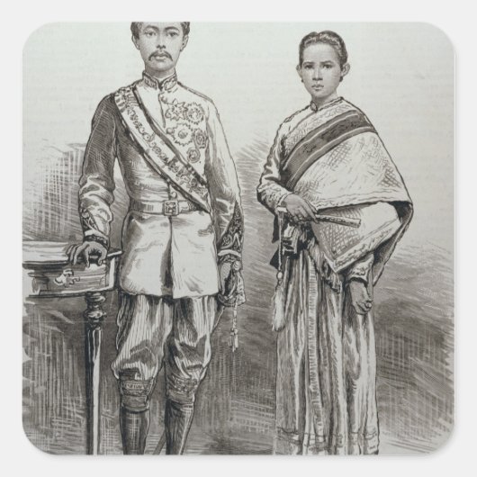 De koning en de koningin van Siam Vierkante Sticker (Voorkant)