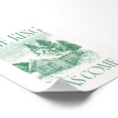 De Koning is gekomen Groene Winter Cabin Christmas Poster (Hoek)