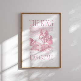 De koning is gekomen roze winter cabine kerst post poster